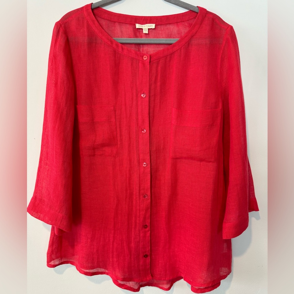 EILEEN FISHER Women’s red button down shirt size L